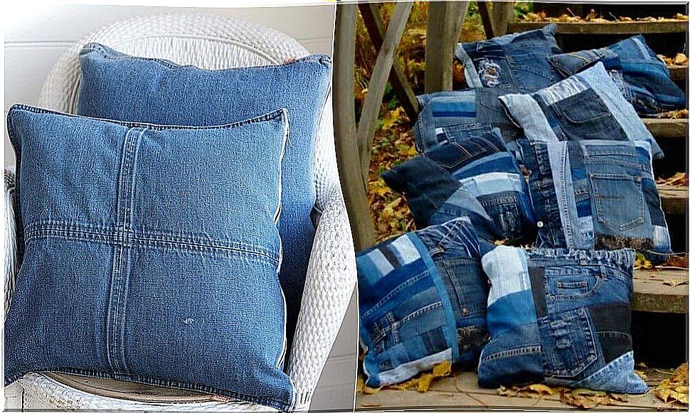 Cushions with old denim shirts