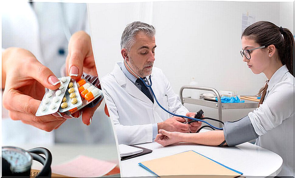 Doctor measuring the pressure of a patient who took a drug that can make them fat